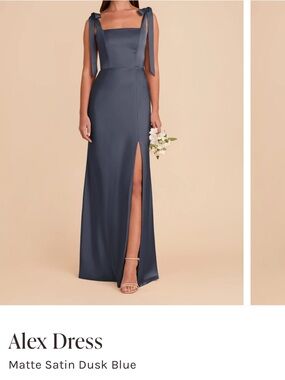 Birdy Grey Alex Matte Satin Dusk Blue Maxi Dress with Tie Straps